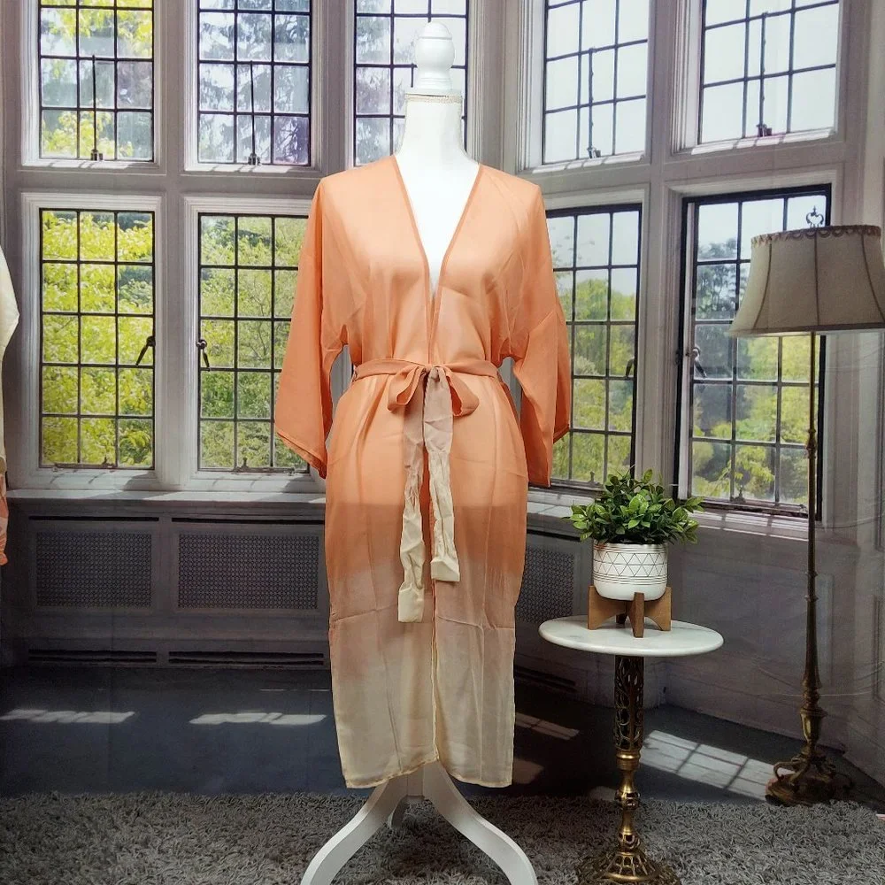 NWT SONOMA OMBRE' BELTED KIMONO (OS / CORAL)